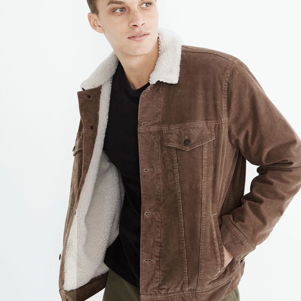 Men's Brown Sherpa-Lined Corduroy Jacket